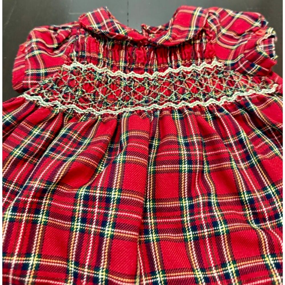 Vintage 3-6 mo smocked plaid holiday dress